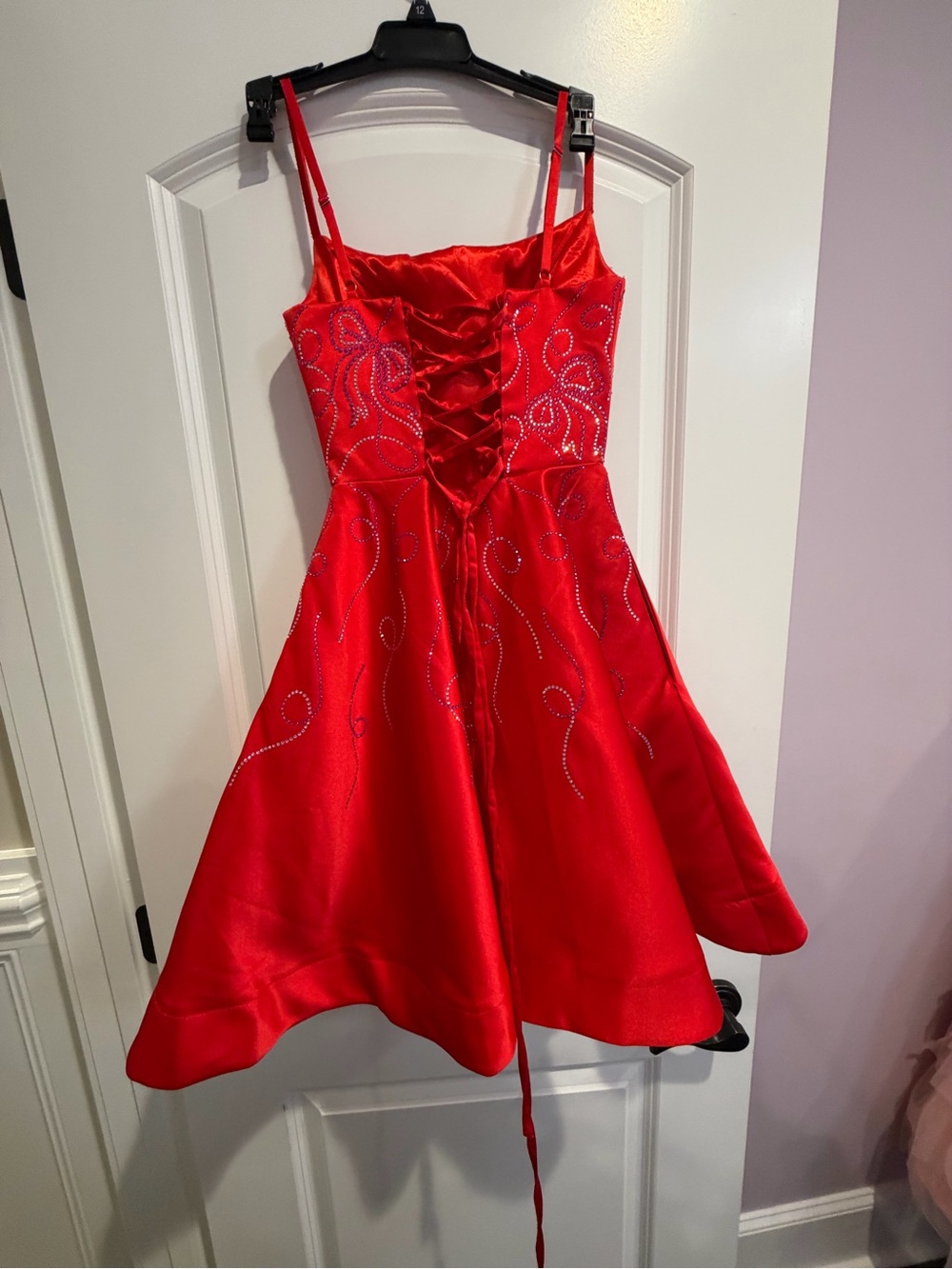 Red Rhinestone Spaghetti-Strap Mini Dress - Picture 3 of 3